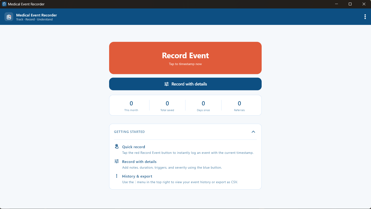 Record Event home screen
